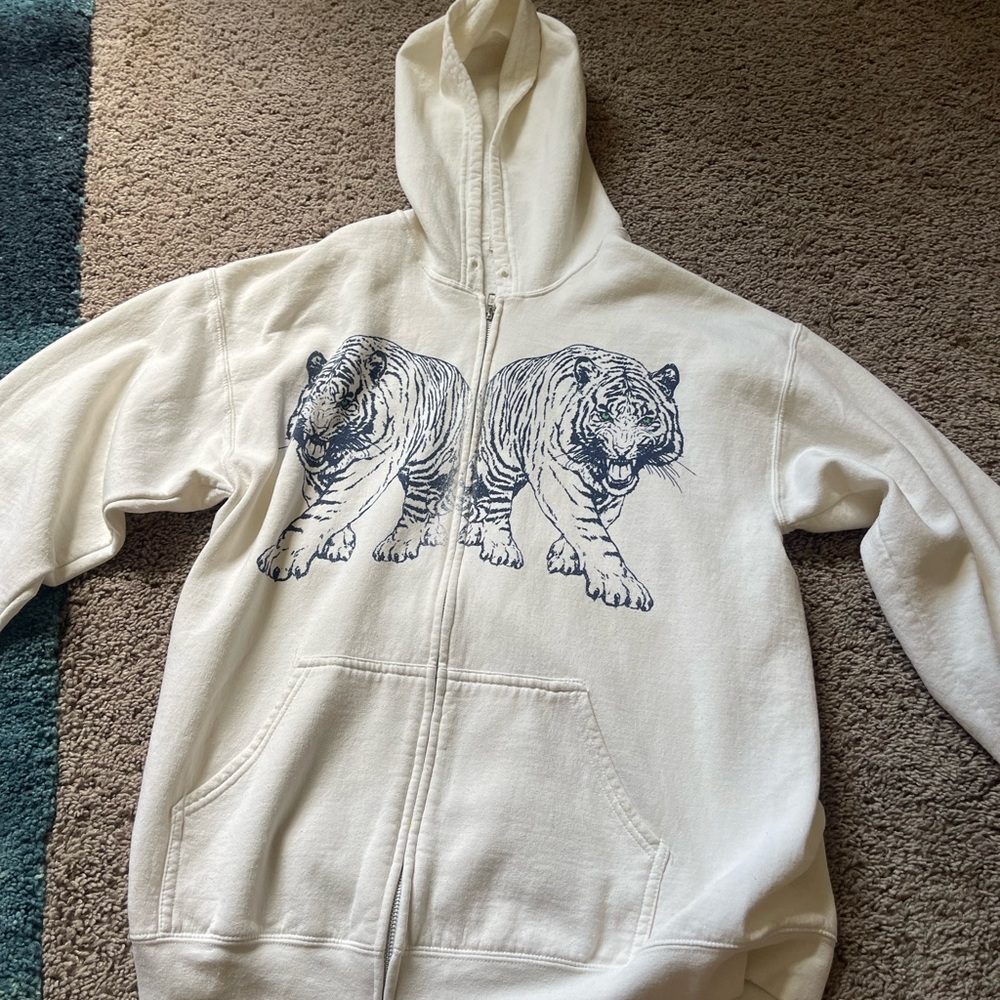 White Hoodie with Tiger Print